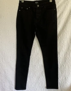 Boohoo Man Skinny Stretch Jeans W- 34” Regular Black Denim Trousers Button Fly - Picture 1 of 15