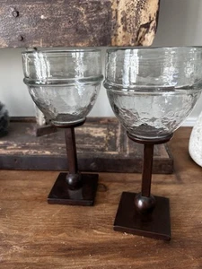 2 Napa Home Artisan Iron Glass Chalice Goblet (like Jan Barboglio) - Picture 1 of 3
