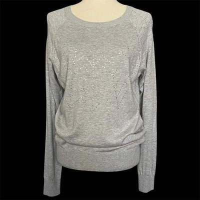 Ted Baker Cotton Cashmere Sweater Size 4 Rhinestones Preppy Holiday Classic Crew - Image 1 of 4