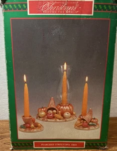 RARE 1991 House Of Lloyd Pearlized Cornucopia Trio Candle Pumpkin Thanksgiving - Picture 1 of 15