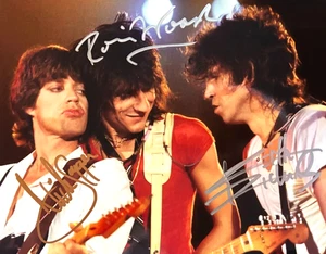 Rolling Stones Signed (Jagger, Richards, Wood) 8x10" Authentic Autographs w/COA - Picture 1 of 4