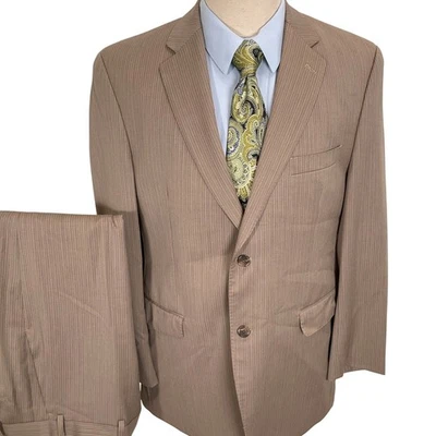 Traje JOE Joseph Abboud Ticknors para Hombres 42R Tostado Rayas Espiga Lana A Medida Foto 1 de 4