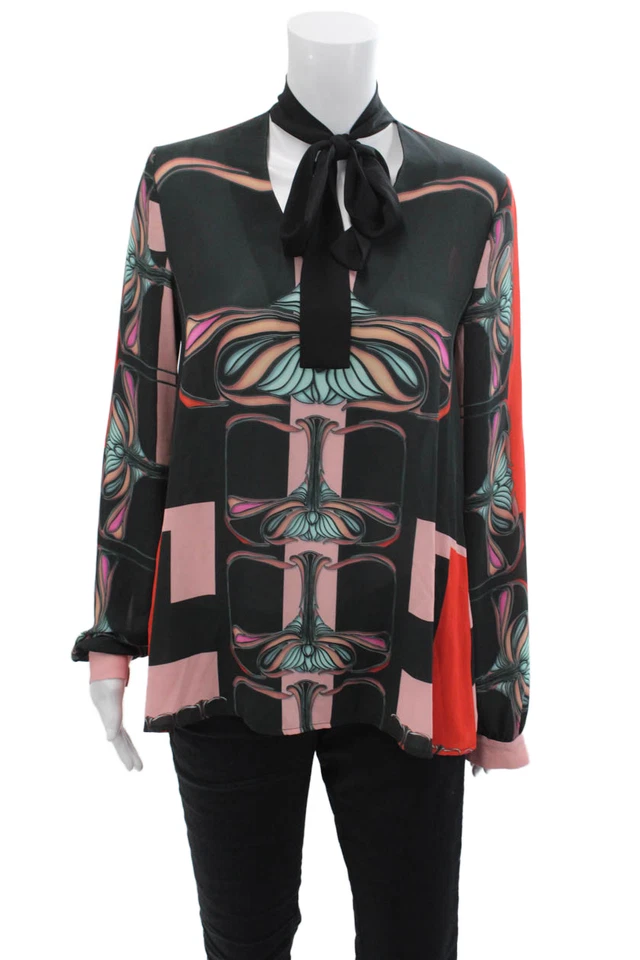 Blusa Top Clover Canyon Mujer Estampada Cuello Corbata Manga Larga Negra Multi Talla M Foto 1 de 4