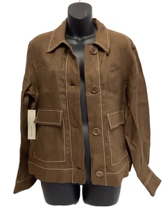 Jigsaw Linen Cropped Utility Jacket Brown Size 12 New With Tags - Picture 1 of 13