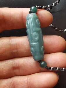 Certified,barrel LULU tong carving natural blue jadeite jade stone rope necklace - Picture 1 of 7