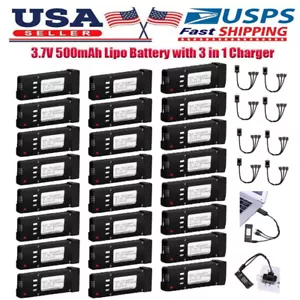 3 in 1 USB 3.7V 500mAh Batteries for RC Quadcopter Drone E58 S168 JY019 Battery - Picture 1 of 36
