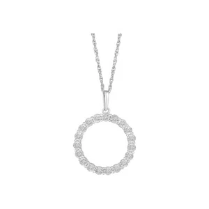 14K White Gold Round Lab Grown Diamond Fashion Pendant Necklace 18" Silver Chain - Picture 1 of 9