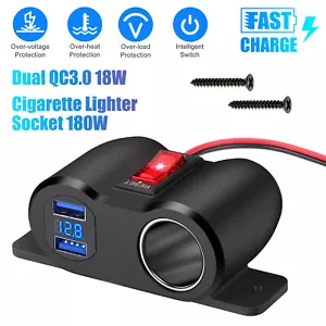 12V/24V Dual USB Car Charger Cigarette Lighter Socket On-Off Switch for Boat RV - Picture 1 of 6