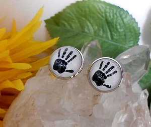 Herren Manschettenknöpfe mit Glas Cabochon 14mm Motiv Hand - Bild 1 von 3
