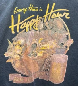 T-shirt divertente vintage anni 90 happy hour drink like a fish adulto XXL 2XL Y2K VINTAGE - Foto 1 di 6