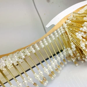 Crystal Bead Tassel Trim Edging Pearl Sewing for Dress Cloth Curtain Drape - Picture 1 of 19