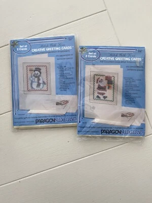 Lote de 2 tarjetas de felicitación punto de cruz Paragon Needlecraft MUÑECO DE NIEVE y SANTA NUEVAS Foto 1 de 4