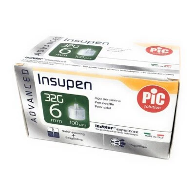 Pic Insupen Advanced Ago Penna Insulina Misura 32G 6mm, 100 Pezzi