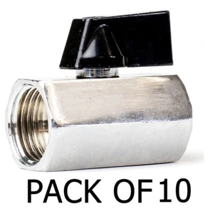 Mini bola de latón válvula de cierre de 1/8" enchapada en cromo hembra x hembra NPT PAQUETE DE 10 - Imagen 1 de 1
