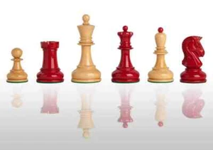 The Dubrovnik Chess Set - Pieces Only - 3.75" King - Red and Natural Lacquered - Picture 1 of 11