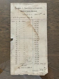 Original 1904 Thomas Shryock Wholesale Lumber Business Receipt Washington DC - Picture 1 of 2