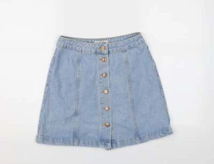 New Look Womens Blue Cotton Blend A-Line Skirt Size 8- Denim skirt - Picture 1 of 12