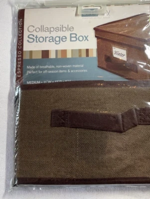 SIMPLIFY COLLAPSIBLE MEDIUM  STORAGE BOX BROWN LINEN ESPRESSO 11 X 12 X 6  NIP - Image 1 of 2
