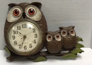 Vintage 1972 Burwood New Haven Wall Clock Owl Baby Owlets Tested Working - Picture 1 of 4