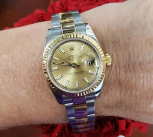 Ladies 26mm Rolex Datejust Factory New Style Oyster Two Tone 18k Quickset 179173 - Picture 1 of 4