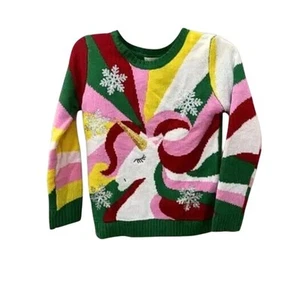Margaux & Lexi Unicorn Sweater Ribbed Knit Snowflake Details Multicolor L14 NWT - Picture 1 of 9