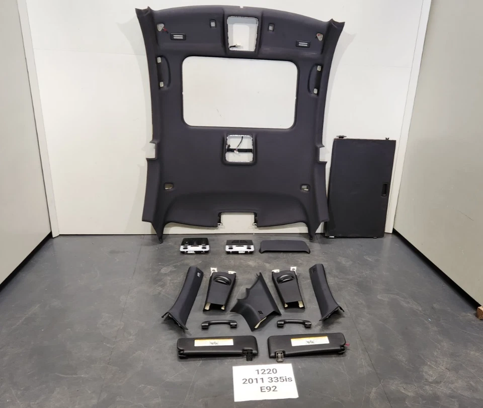 ✅ 原始设备制造商宝马 E92 Coupe M3 335 黑色车顶柱遮阳板套装 煤灰色 — 第 1/4 张图片