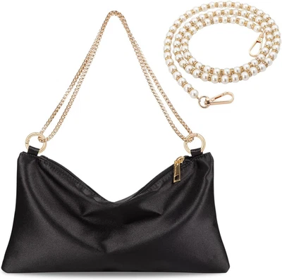 Bolso de noche satinado para mujer Bolso sin asas Cartera Bolso de mano para mujer Negro (satinado)  Foto 1 de 4