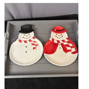 2er Set Williams Sonoma Keramik Schneemann 10" Teller - Bild 1 von 6