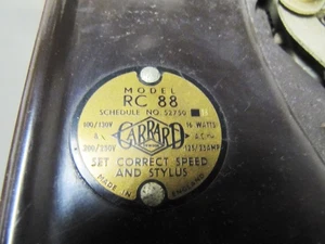 Rare GARRARD early RC88 Brass Roundel MODEL TAG idler wheel Turntable 3 Speed  - Picture 1 of 3