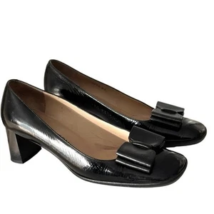 LOUIS VUITTON Black Leather Bow Pumps Shoes Women's Size 37.5 - Picture 1 of 11