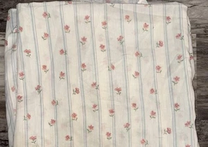 Vintage Blumen Doppelbett Spannbettlaken Rosa Blumen Blau Streifen - Bild 1 von 6