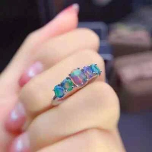Natural Fire Opal Multicolor Band Ring, Women's Black Fire Opal Band Ring - Picture 1 of 6