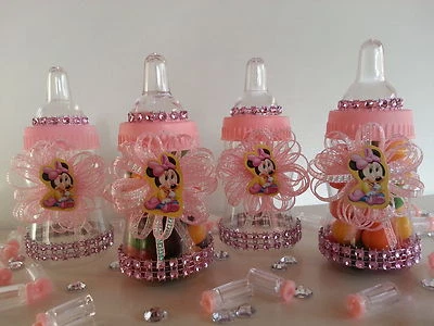 Minnie Mouse | 12 Pink Bottles Favors Prizes | Baby Shower Decoration | Girl - Image 1 of 4