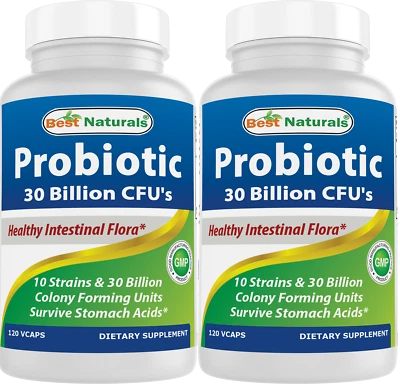 Pack de 2 probióticos Best Naturals 10 cepas y 30 mil millones de UFC, 120 cápsulas vegetales Foto 1 de 4