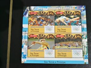 Sellos Santo Tomé .Hoja con 4 sellos del 2004.Nueva  MNH. Juegos olímpicos