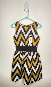 Byblos Shabby Chic Quilted Chevron Dress Girls Size 16 Gold Black Sleeveless - Picture 1 of 5