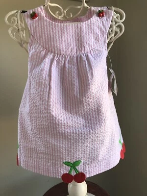 Nuevo con etiquetas J Caqui Niñas 12M Rosa Seersucker Apliques Cerezas Conjunto Envío Gratis Foto 1 de 4