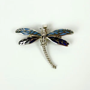 Blue Dragonfly Plique a Jour Nicole Barr 925 Sterling Silver Pendant Brooch Pin - Picture 1 of 10
