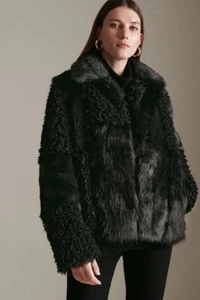 TopShop black faux fur coat size 2 patchwork Multi Textured - Picture 1 of 14