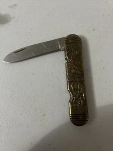 Heavy Brass Tomahawk XL1064 Classic Deer Scene Folding Pocket Knife - Picture 1 of 2