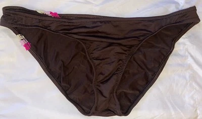 Novo com etiquetas Island Soul Ribbon maiô Lowrider parte inferior de biquíni L marrom rosa (B8) - Imagem 1 de 2