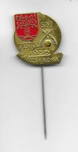 Pistole National Championship 1956 Karlskrona Sweden Suede Gun Original Metall Pin - Bild 1 von 1