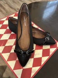 Zapatos planos Donald Pliner talla 11 punta puntiaguda satinado, cuero, punta de lagarto BNWB - Imagen 1 de 8