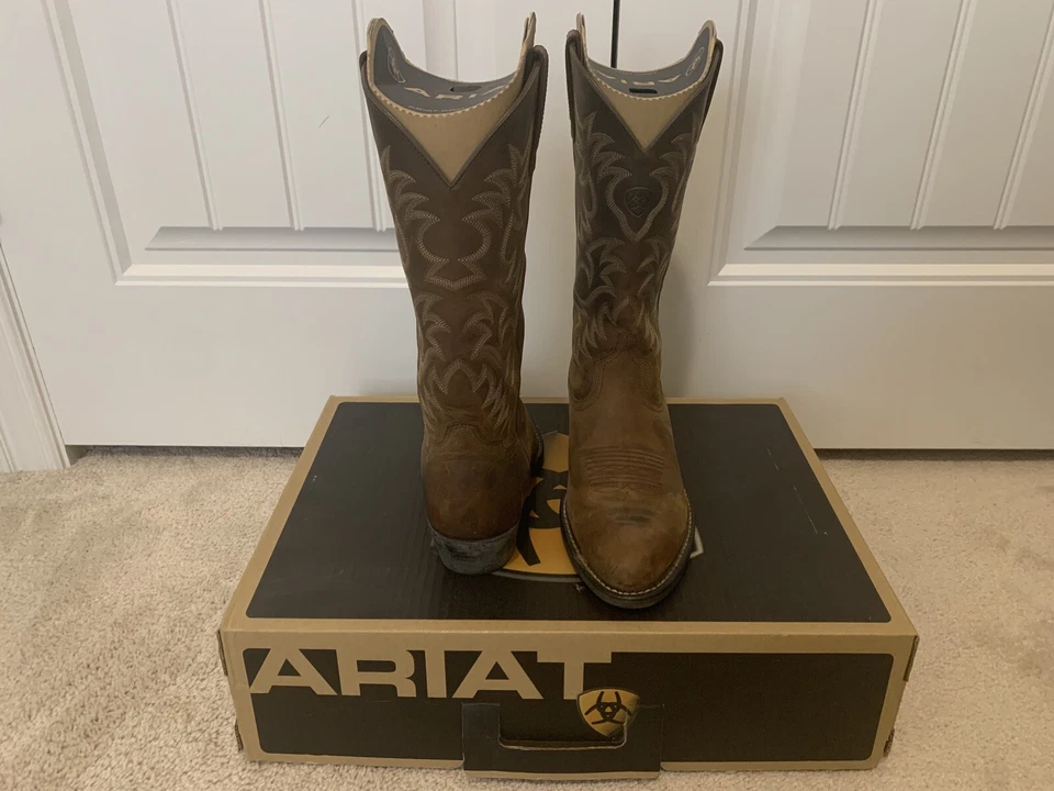 Ariat Men's 12d Heritage Western Cowboy BOOTS Distressed Brown 10002204 EX