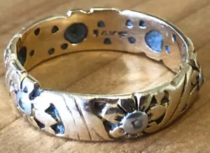 Vintage 14k Yellow & White Gold Floral Band Ring Size 7 - Picture 1 of 4