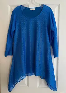 Indigo Soul Royal Blue Lined Lace Long Sleeved Tunic Blouse Size M - NWOT - Picture 1 of 8