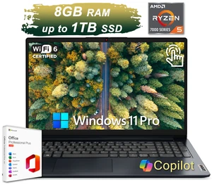 2025 Lenovo IdeaPad Laptop Office 2024 15.6" Touch Ryzen 5 8GB RAM Upto 1TB SSD - Picture 1 of 9