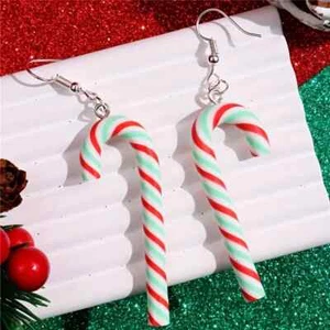 Charming Candy Cane Dangle Earrings - Nickel-Free Alloy, Resin - Aus located - Picture 1 of 4