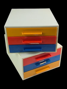 Pair of Mid-Century Modular Stacking Drawers Organizers Colorful Eames Era - Picture 1 of 14