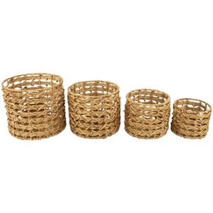 Northlight 4 Open Fishtail Weave Water Hyacinth Storage Baskets Handles 15.5" - Picture 1 of 6